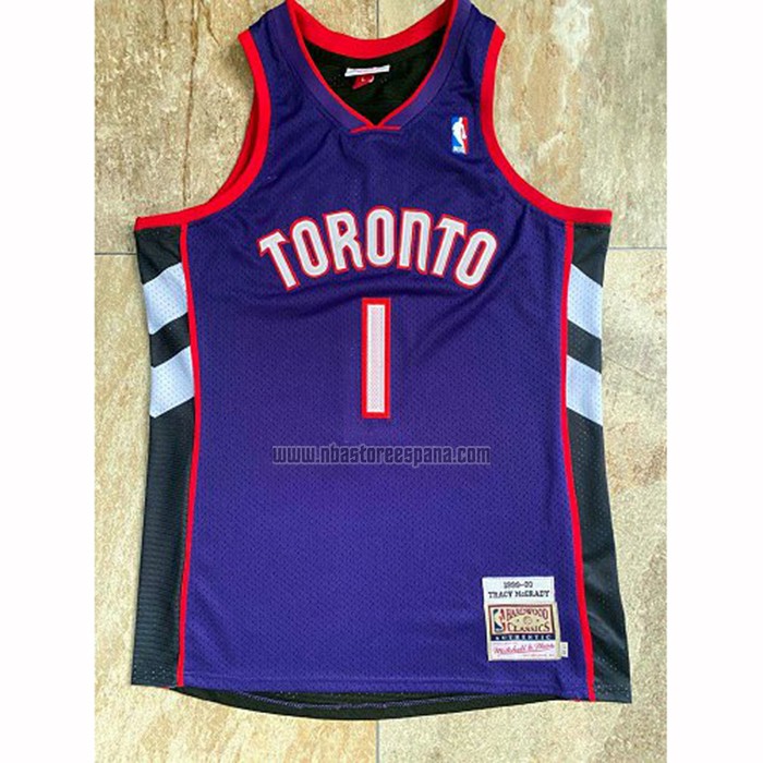 Camiseta Toronto Raptors Tracy McGrady NO 1 Hardwood Classics Throwback Negro Violeta
